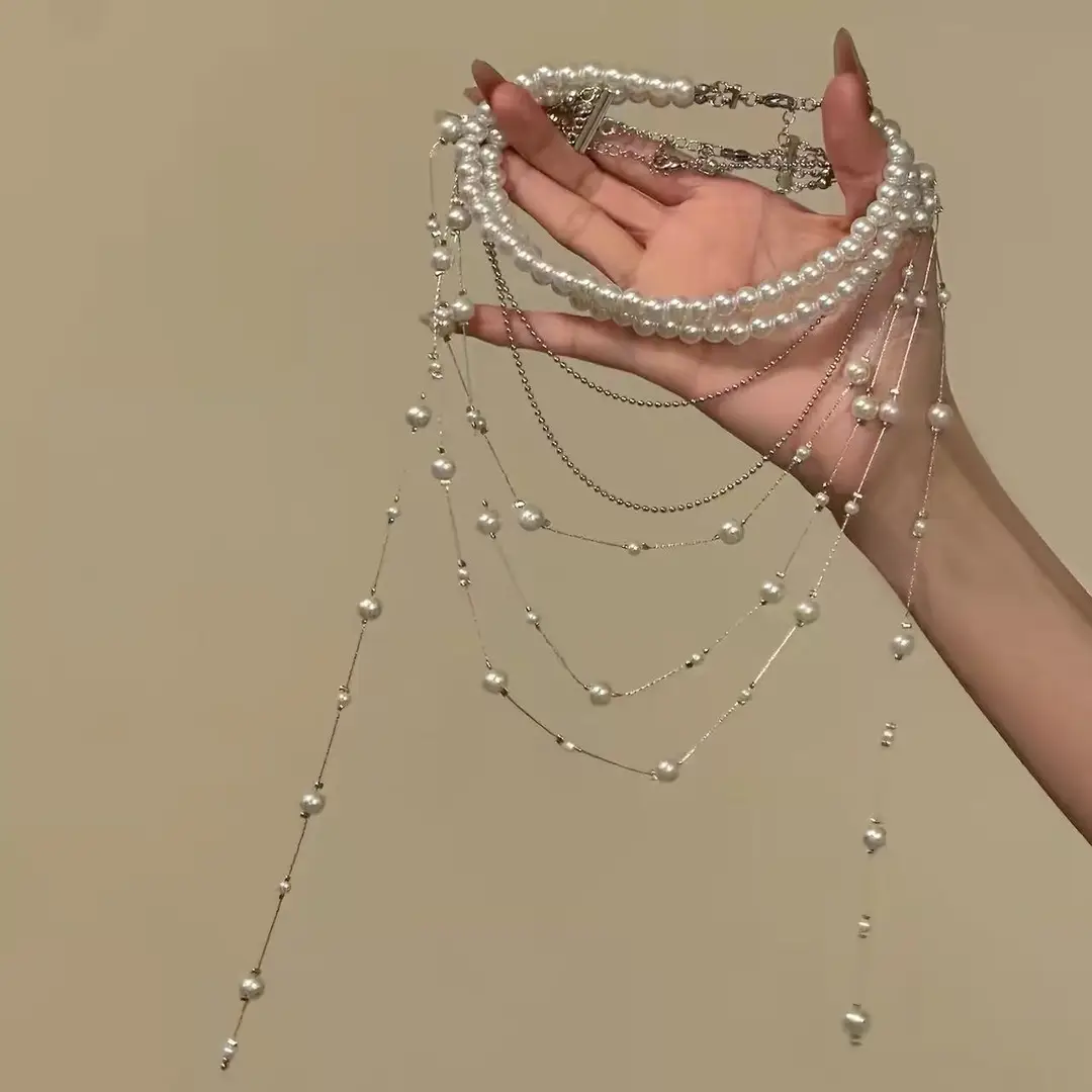 French-Style Vintage Pearl Multi-Layered Necklace, Niche Fashion Design, High-End Exquisite Light Luxury Tassel Multi-Layer Necklace