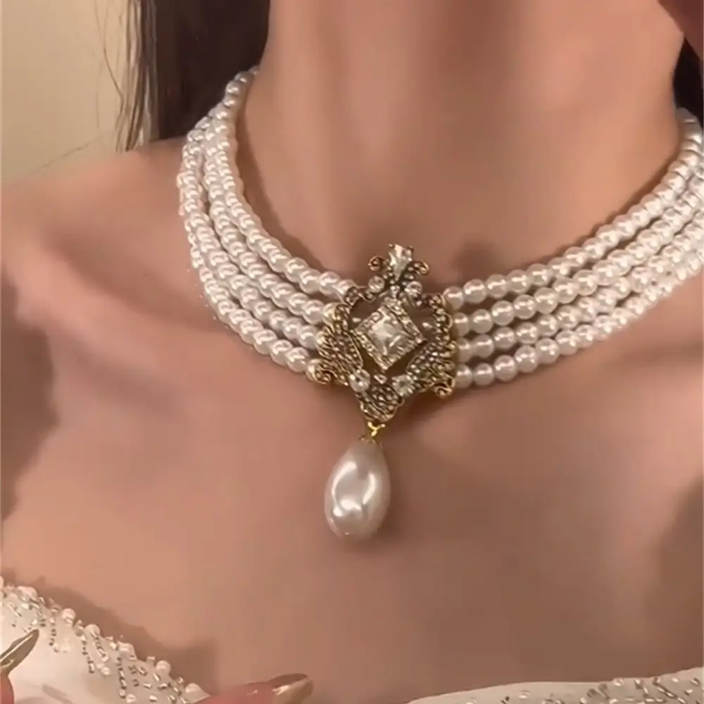 French-Style Vintage Pearl Multi-Layered Necklace, Niche Fashion Design, High-End Exquisite Light Luxury Tassel Multi-Layer Necklace