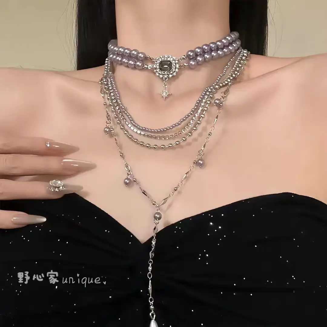 French-Style Vintage Pearl Multi-Layered Necklace, Niche Fashion Design, High-End Exquisite Light Luxury Tassel Multi-Layer Necklace