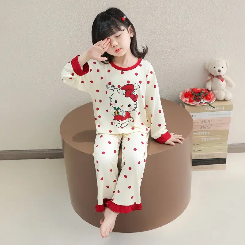 Pajamas for Girls in Spring and Autumn, Modal Thin Long-Sleeved Air-Conditioned Clothing for Girls and Babies, Cute Summer Home Clothes Set