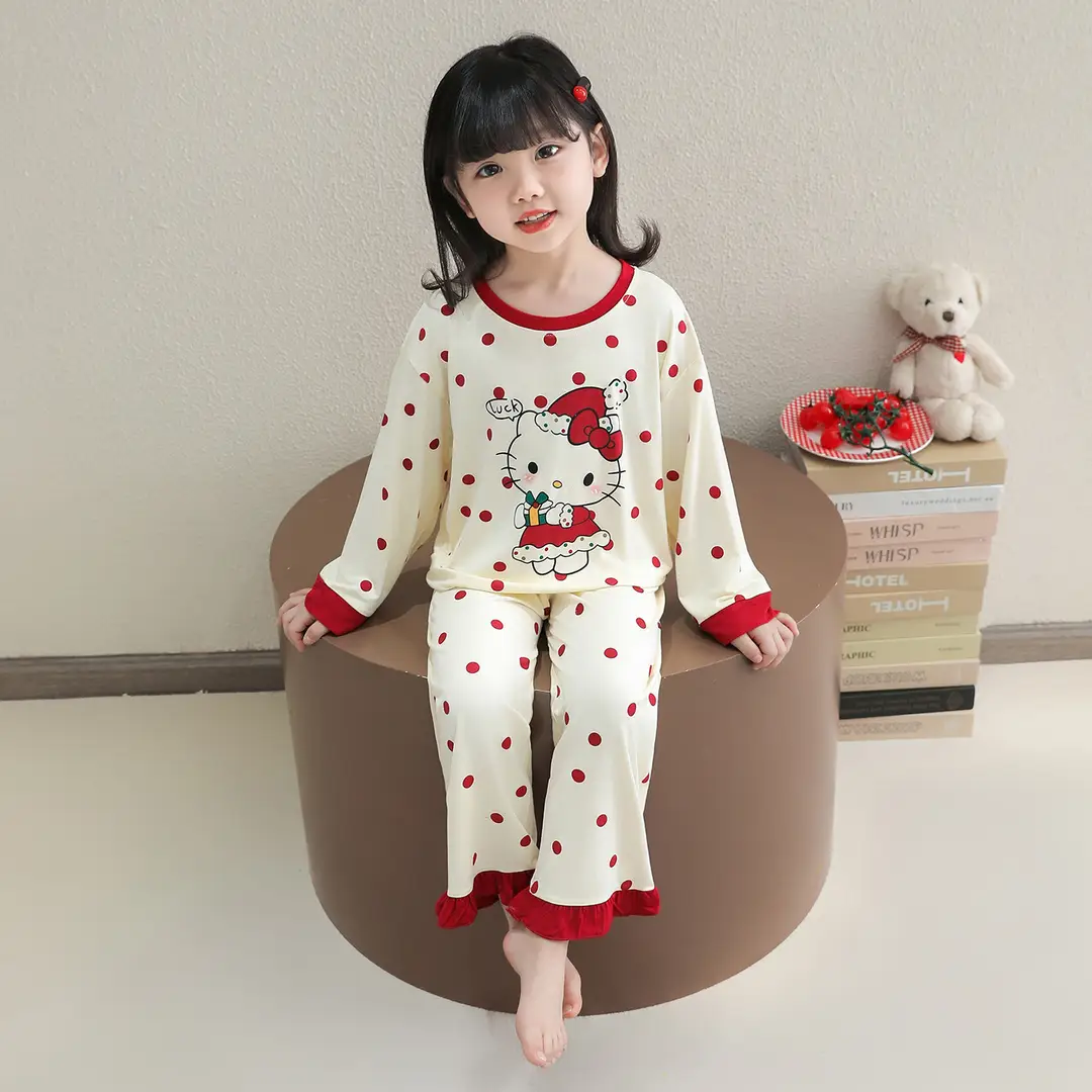Pajamas for Girls in Spring and Autumn, Modal Thin Long-Sleeved Air-Conditioned Clothing for Girls and Babies, Cute Summer Home Clothes Set