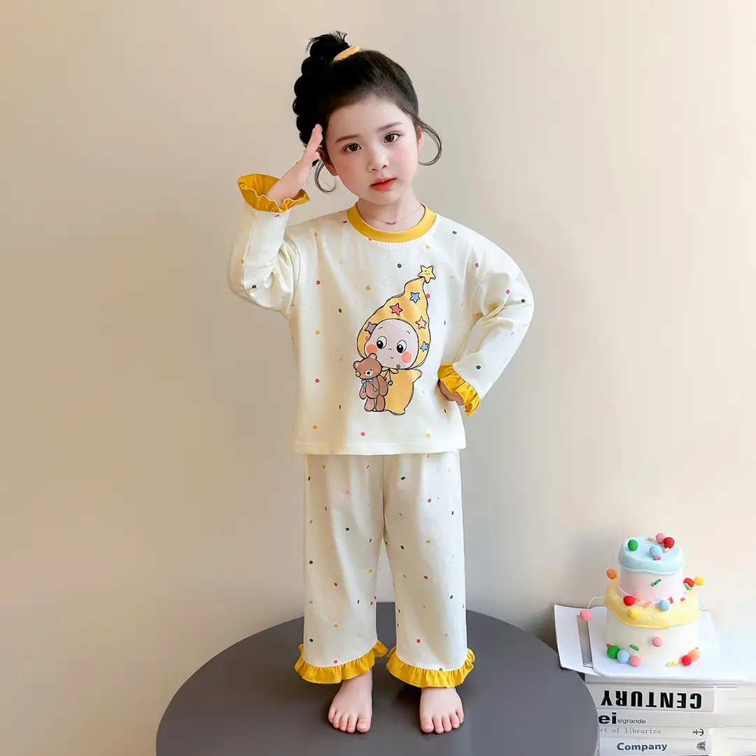 Pajamas for Girls in Spring and Autumn, Modal Thin Long-Sleeved Air-Conditioned Clothing for Girls and Babies, Cute Summer Home Clothes Set