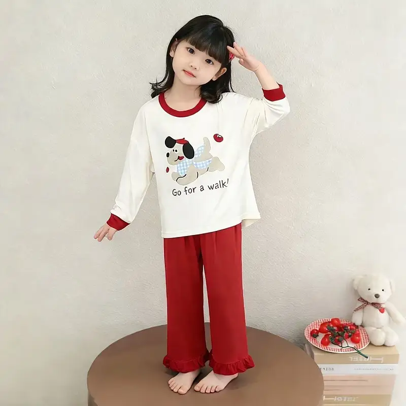 Pajamas for Girls in Spring and Autumn, Modal Thin Long-Sleeved Air-Conditioned Clothing for Girls and Babies, Cute Summer Home Clothes Set