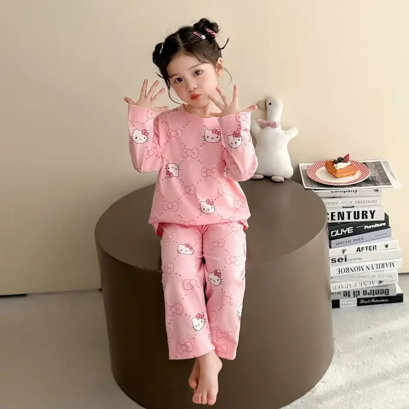 Pajamas for Girls in Spring and Autumn, Modal Thin Long-Sleeved Air-Conditioned Clothing for Girls and Babies, Cute Summer Home Clothes Set