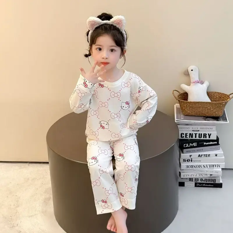 Pajamas for Girls in Spring and Autumn, Modal Thin Long-Sleeved Air-Conditioned Clothing for Girls and Babies, Cute Summer Home Clothes Set