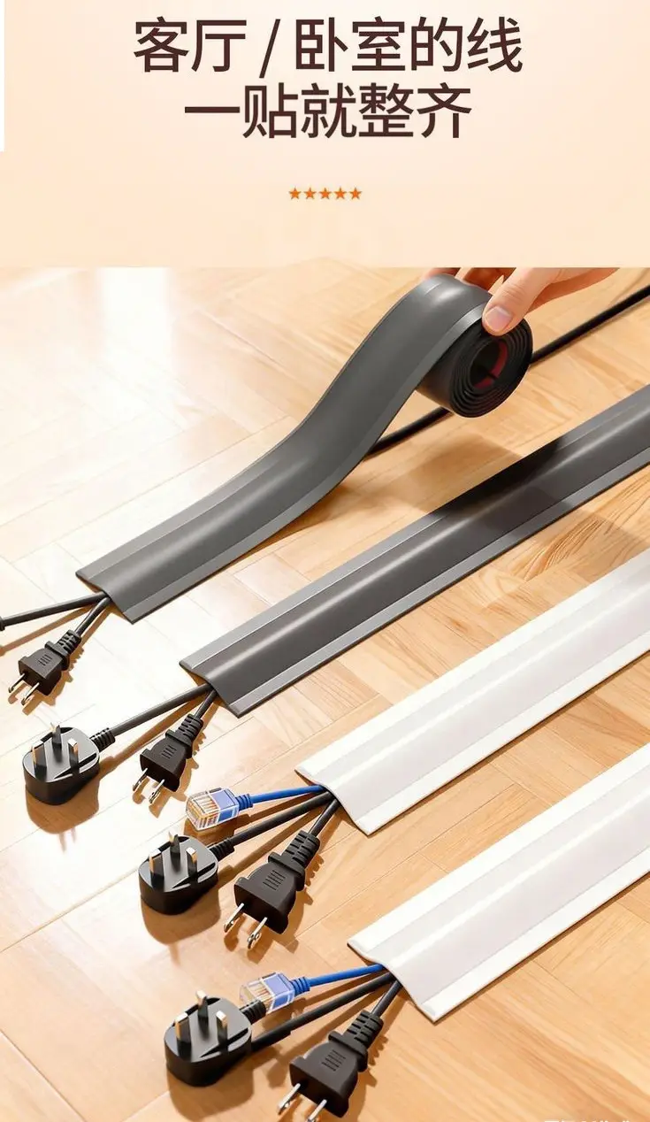 Self-Adhesive Wire Fixer for Floor, Cable Hideaway, Wire and Network Cable Organizer, Surface-Mounted Anti-Step Wire Channel — feature 4