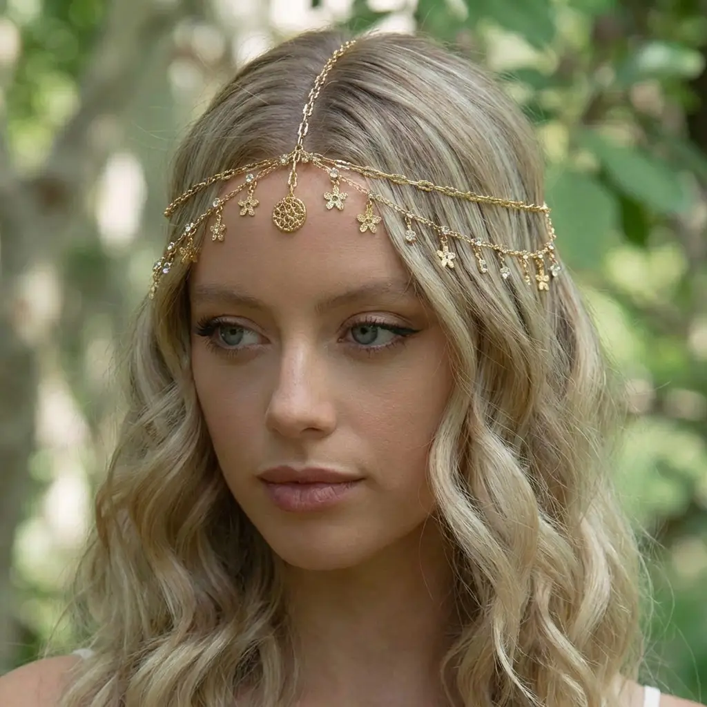 European and American Cross-Border Fashion Jewelry, Exotic Style, Diamond-Encrusted Chain Forehead Ornament, Personalized Bridal Hairband Accessories, Versatile