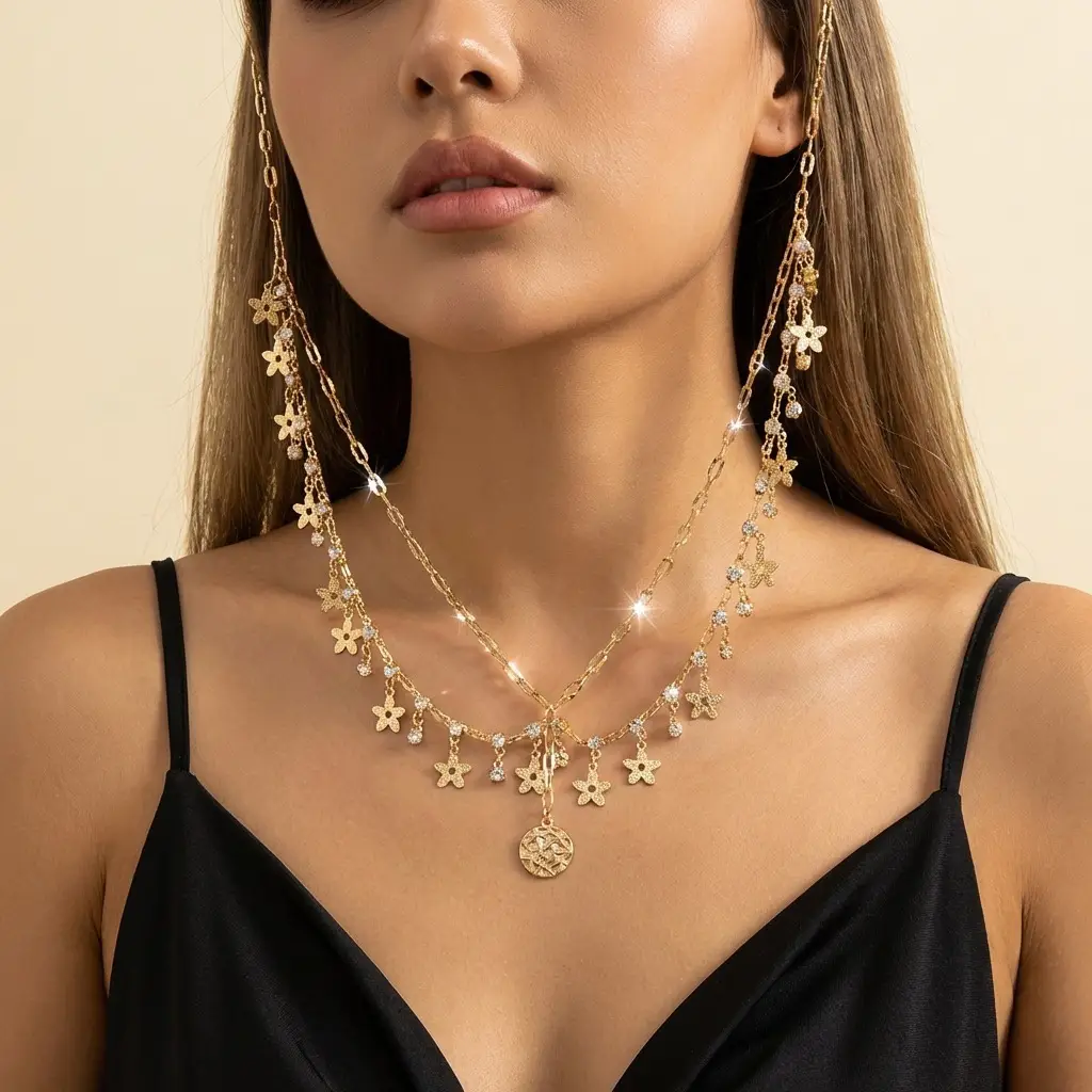 European and American Cross-Border Fashion Jewelry, Exotic Style, Diamond-Encrusted Chain Forehead Ornament, Personalized Bridal Hairband Accessories, Versatile