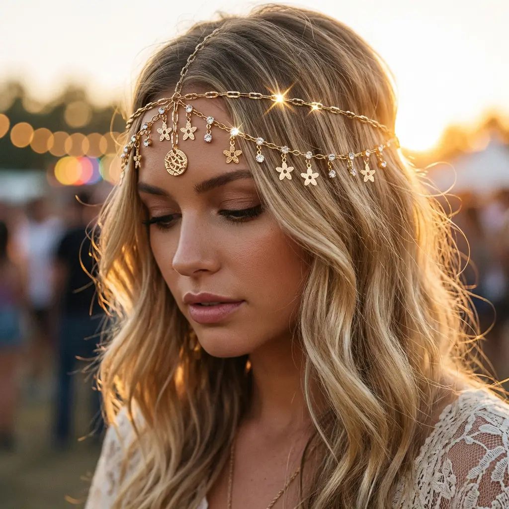 European and American Cross-Border Fashion Jewelry, Exotic Style, Diamond-Encrusted Chain Forehead Ornament, Personalized Bridal Hairband Accessories, Versatile — feature 6