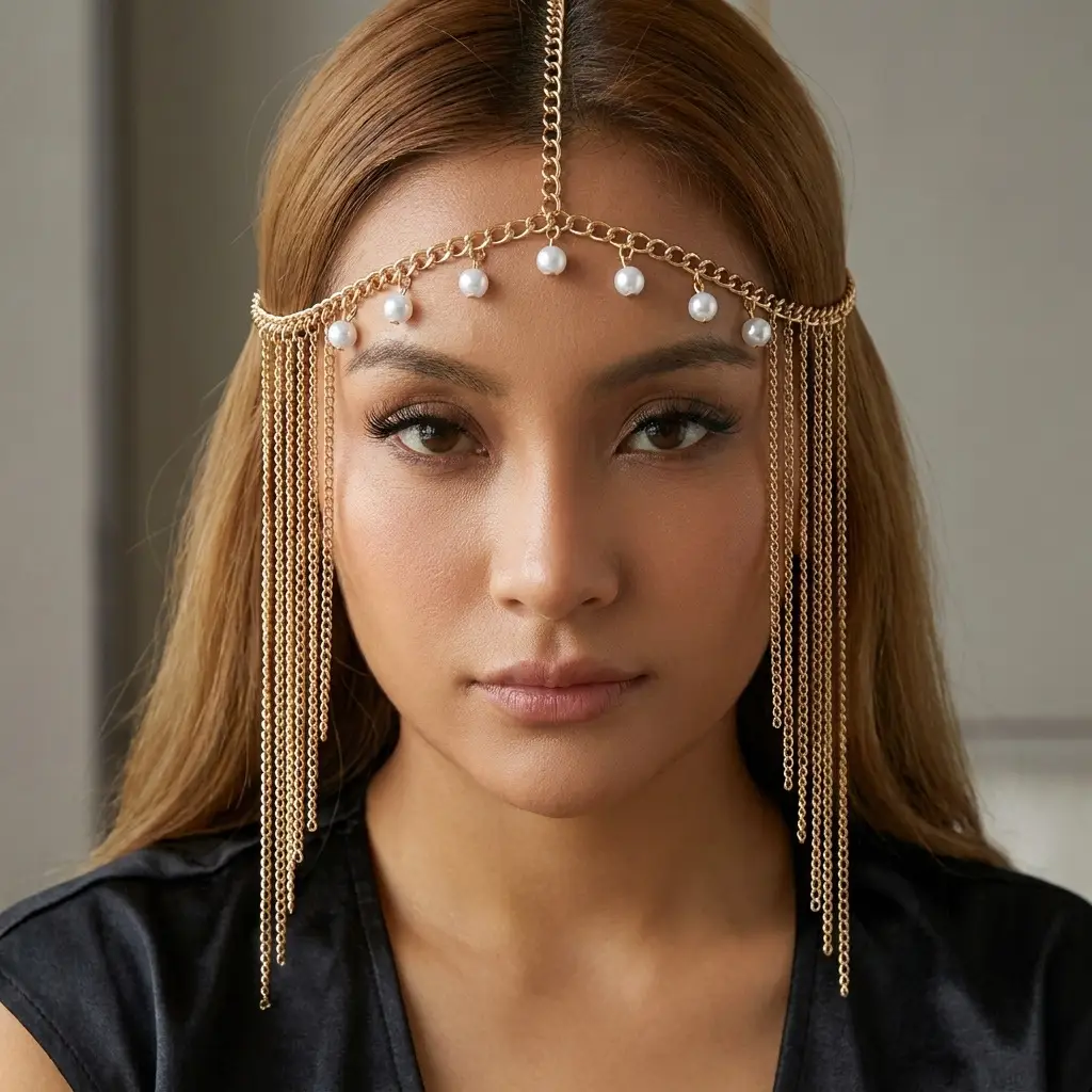 European and American Cross-Border Fashion Jewelry, Exotic Style, Diamond-Encrusted Chain Forehead Ornament, Personalized Bridal Hairband Accessories, Versatile