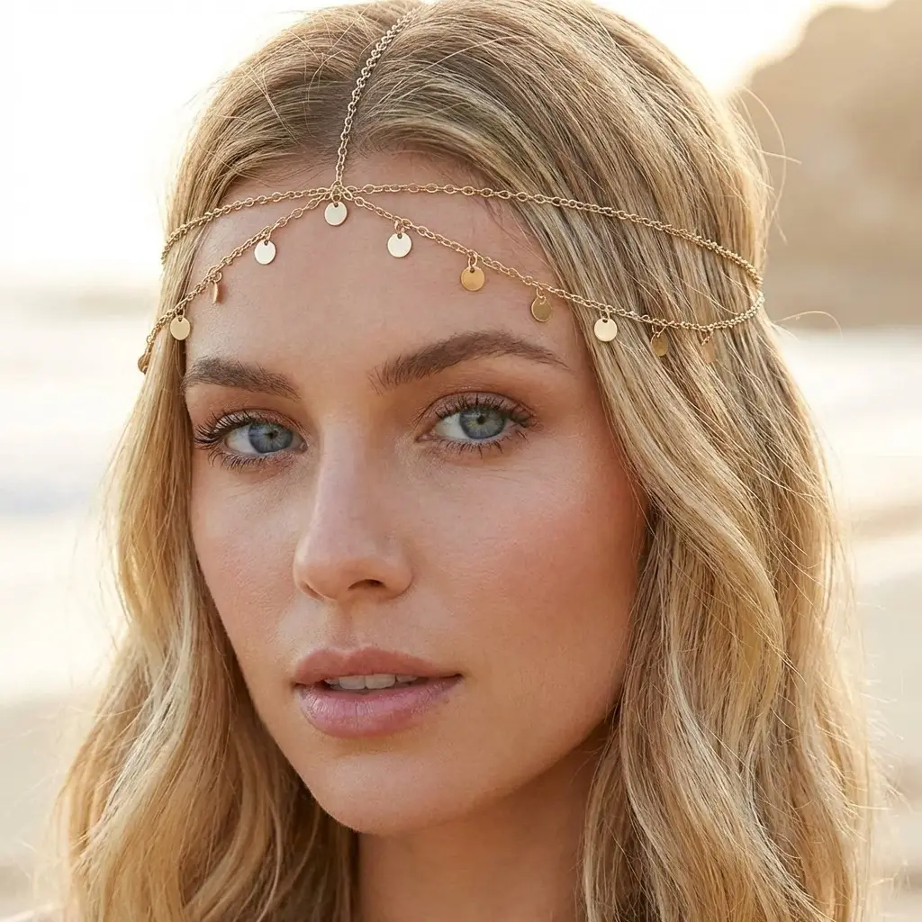European and American Cross-Border Fashion Jewelry, Exotic Style, Diamond-Encrusted Chain Forehead Ornament, Personalized Bridal Hairband Accessories, Versatile