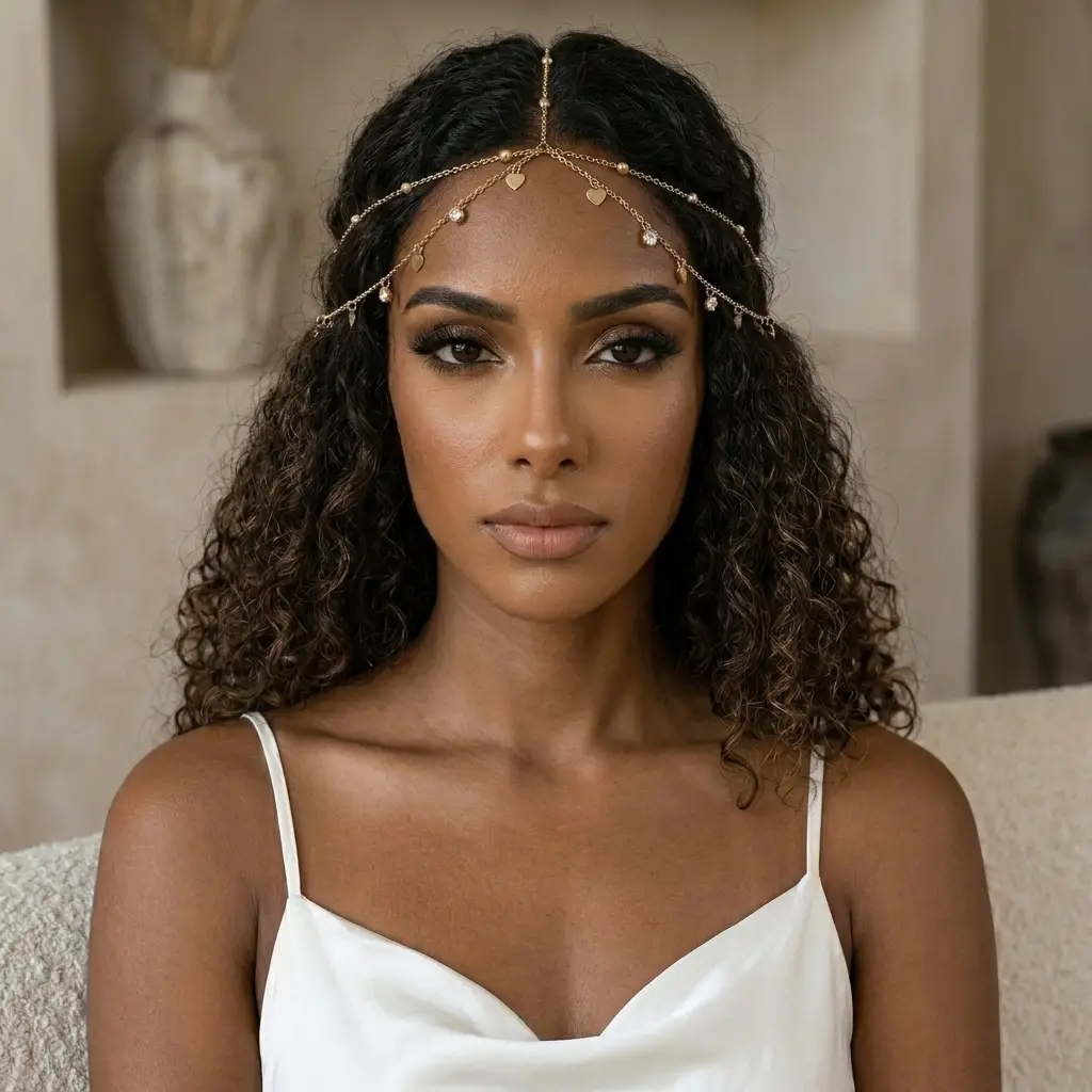 European and American Cross-Border Fashion Jewelry, Exotic Style, Diamond-Encrusted Chain Forehead Ornament, Personalized Bridal Hairband Accessories, Versatile