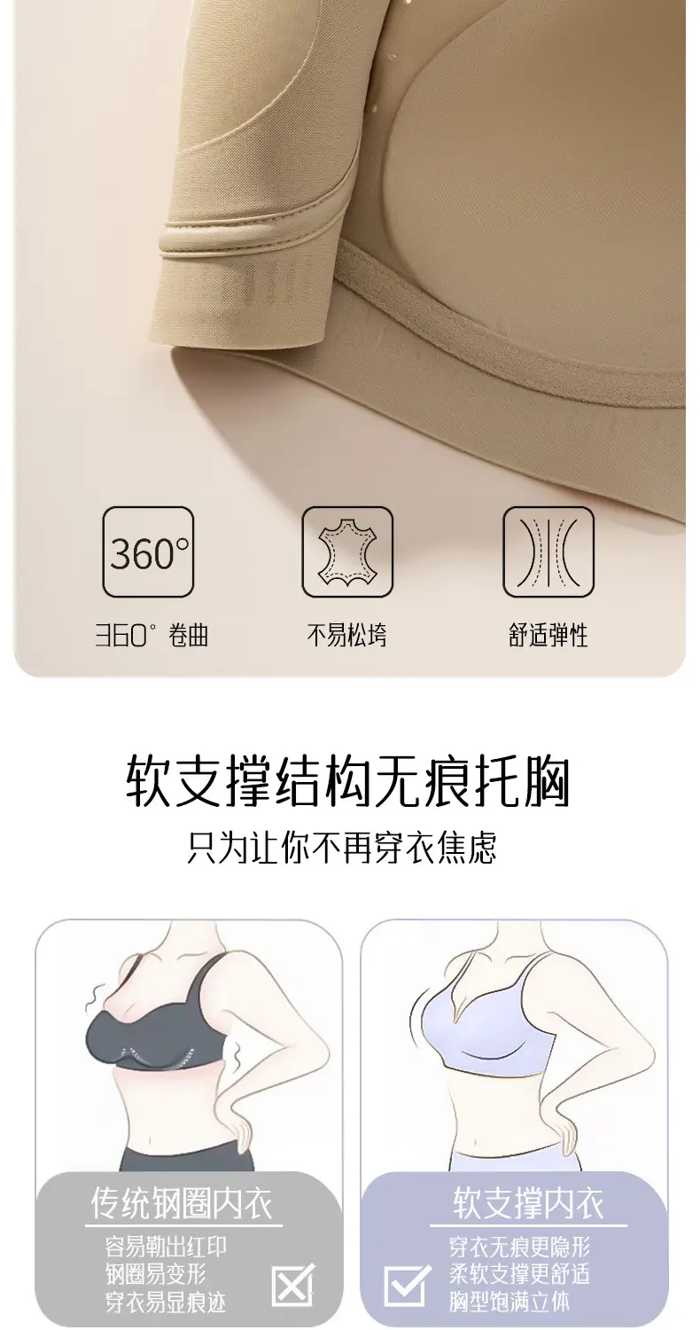 Seamless Satin Bra with Lift and Gather Effect, Soft Support, Side Breast Control, Naked Feel, Breathable, Skin-Friendly, Soft, Non-Slip Bra — feature 10