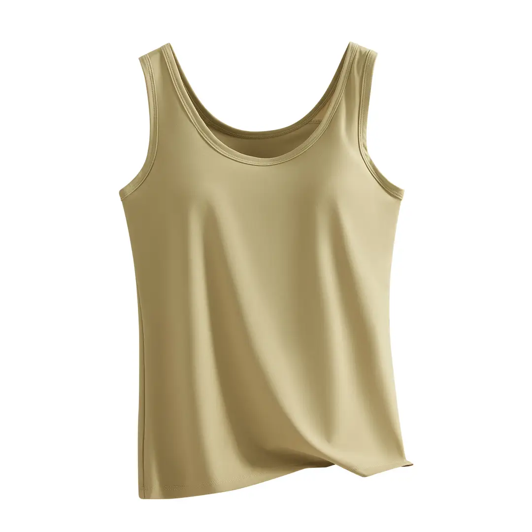 Ice Silk Wide-Shoulder Vest for Women, Seamless Camisole with Built-In Chest Pads, Suitable for Outerwear or Layering, Slimming Long Top for Women