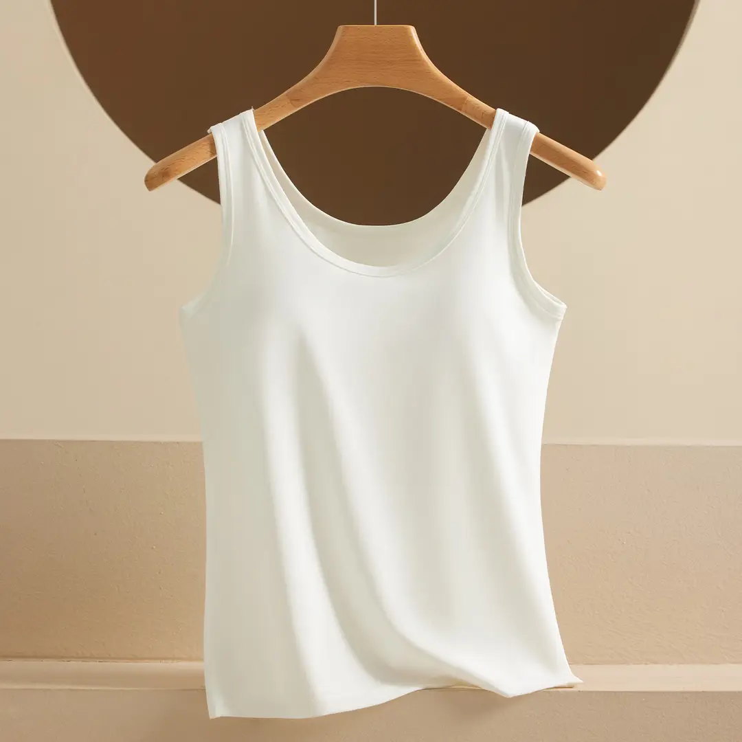 Ice Silk Wide-Shoulder Vest for Women, Seamless Camisole with Built-In Chest Pads, Suitable for Outerwear or Layering, Slimming Long Top for Women