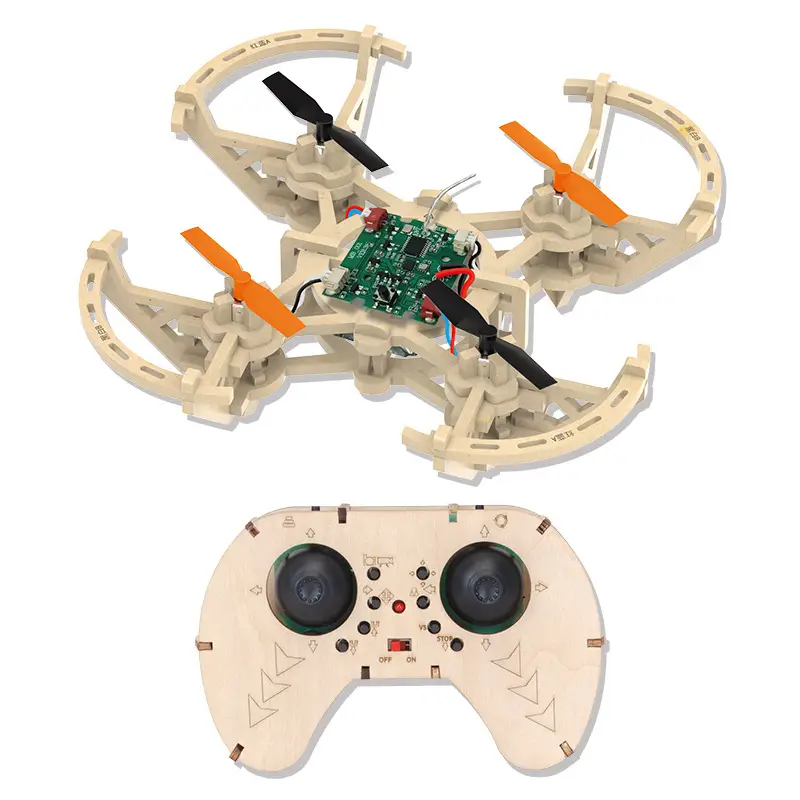 Wooden Assembly DIY Quadcopter Drone Model School Science and Education Experiment Remote Control Aerial Photography Model Aircraft Training