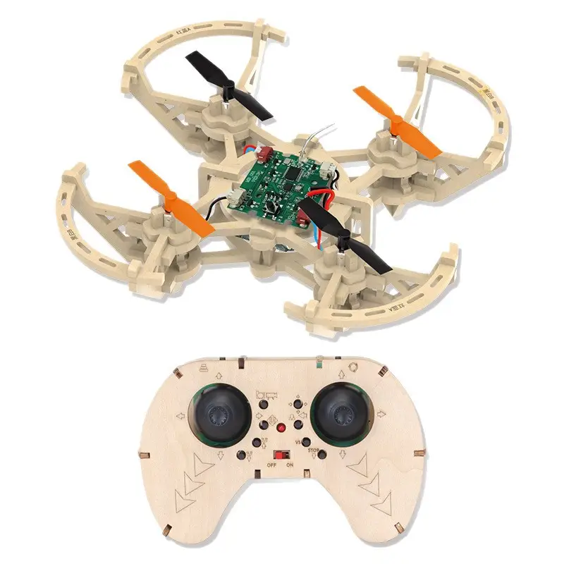 Wooden Assembly DIY Quadcopter Drone Model School Science and Education Experiment Remote Control Aerial Photography Model Aircraft Training