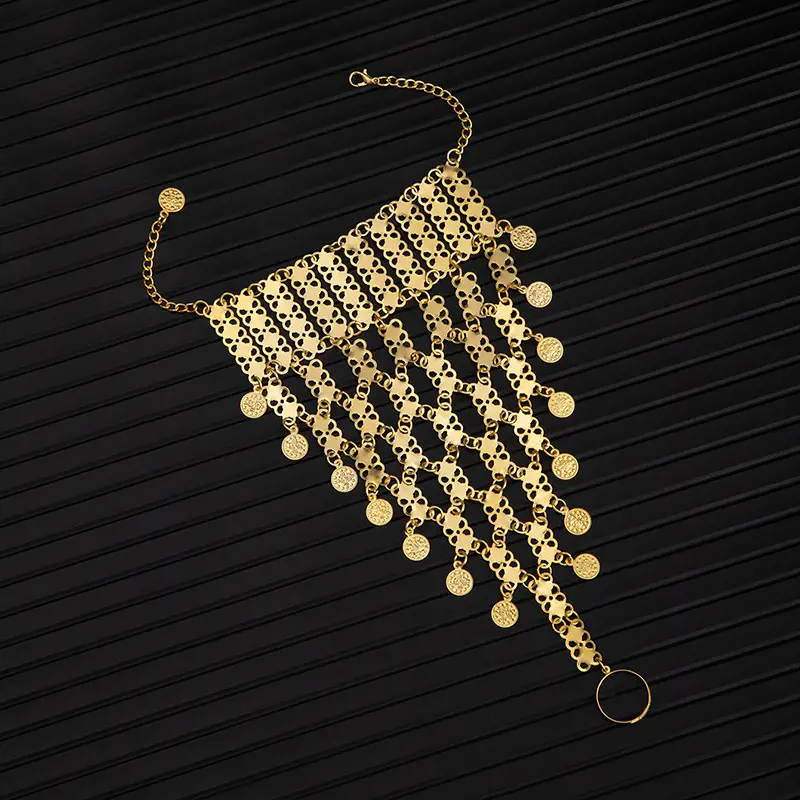 Cross-Border Hot-Selling Ethnic Style Hollow-Out Multi-Layer Bell Tassel Bracelet, Vintage Exotic Style Travel Photography Wrist Chain