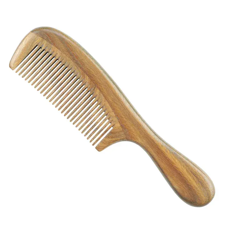Wooden Hair Comb with Round Handle Green Sandalwood - Image 5