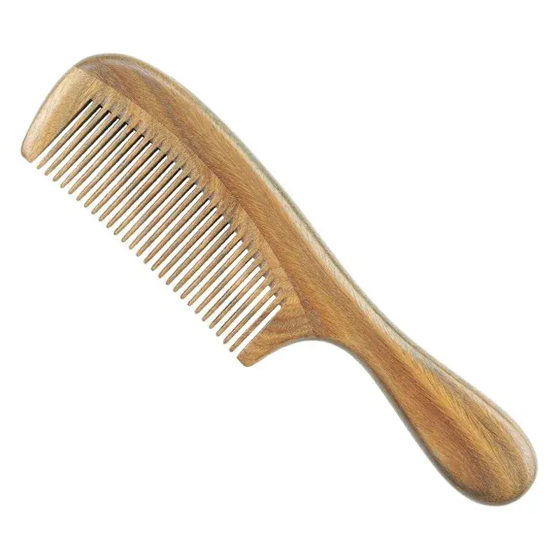 Wooden Hair Comb with Round Handle Green Sandalwood