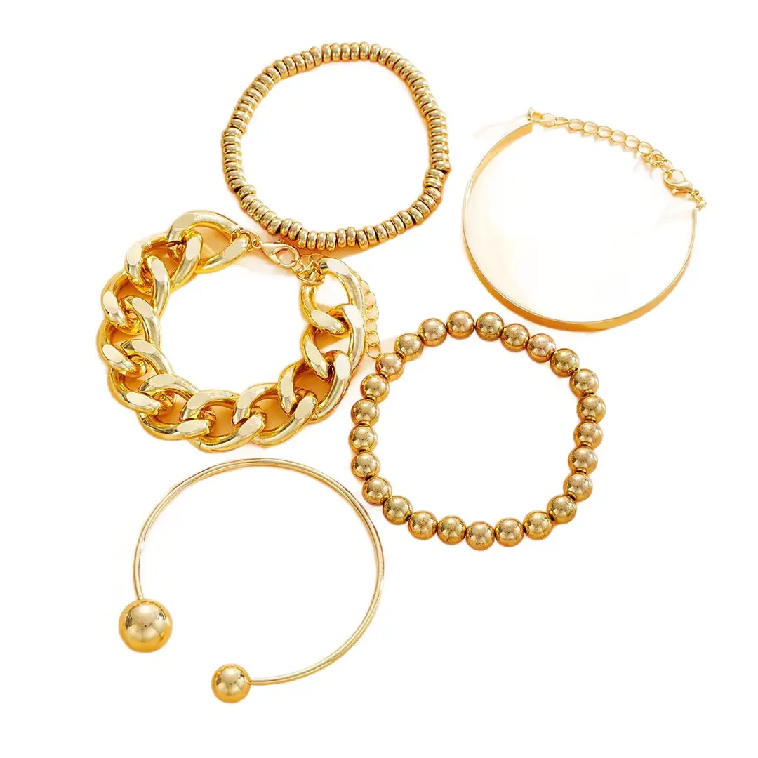 European and American Style Exaggerated Personality Cross-Border Thick Chain Open 5-Piece Metal Bracelet Set