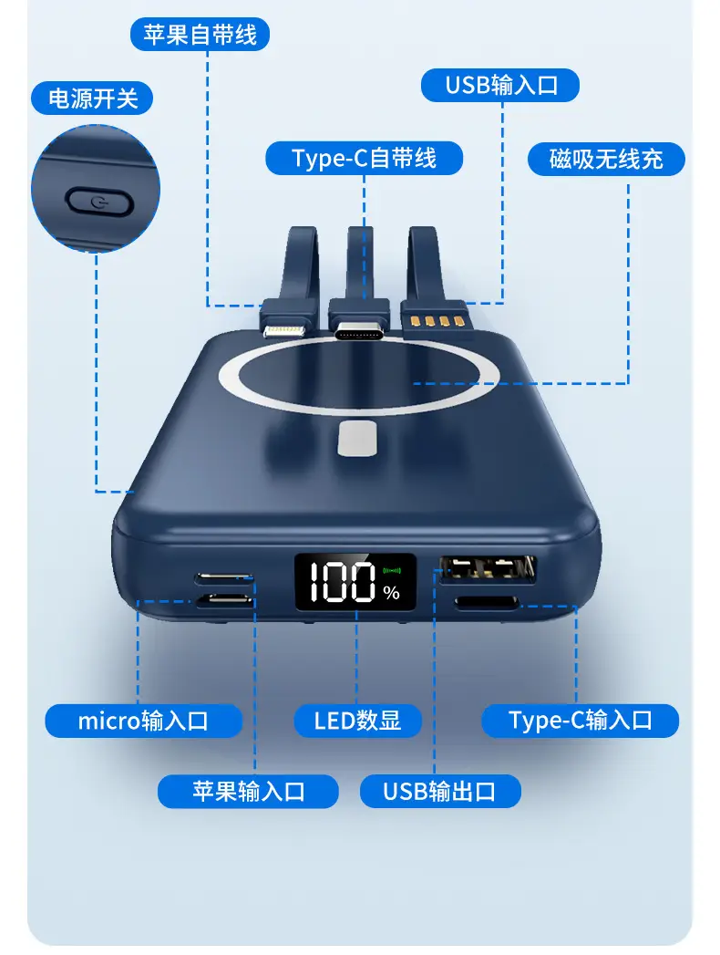 3C Certified Magnetic Super Fast Charging Wireless Power Bank Portable with Built-In Cable Magsafe Mobile Power Supply Kc Cross-Border — feature 14