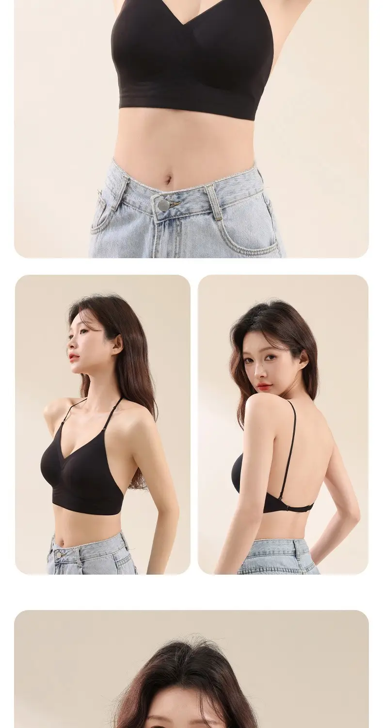 Manufacturer Wholesale Cross-Border Popular Halter Neck Backless Invisible Seamless Foundation-Like Bra for Women with Small Busts, Push-Up and Beautiful Back Bra — feature 16