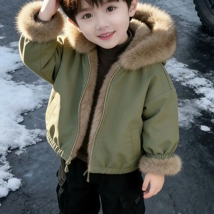 Girls' Fleece-Lined Jacket 2025 New Winter Thickened Early Winter Outfit for Little Girls, Super Cute Hooded Parka