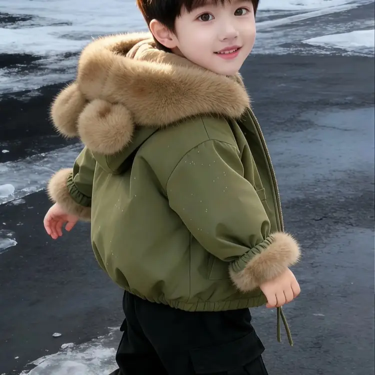 Girls' Fleece-Lined Jacket 2025 New Winter Thickened Early Winter Outfit for Little Girls, Super Cute Hooded Parka