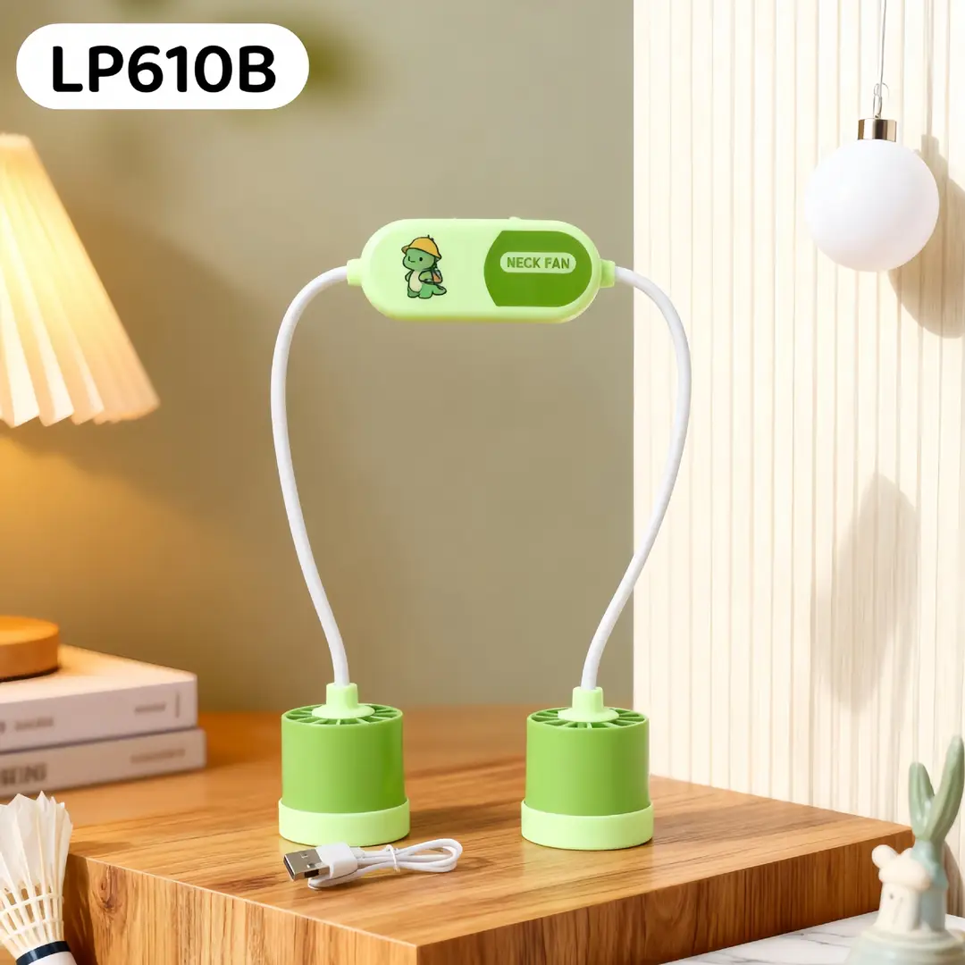 2026 New Model Foldable Portable Neck-Hanging Fan USB Charging with Light, Three-Speed Adjustable, Color-Blocking Neck Fan