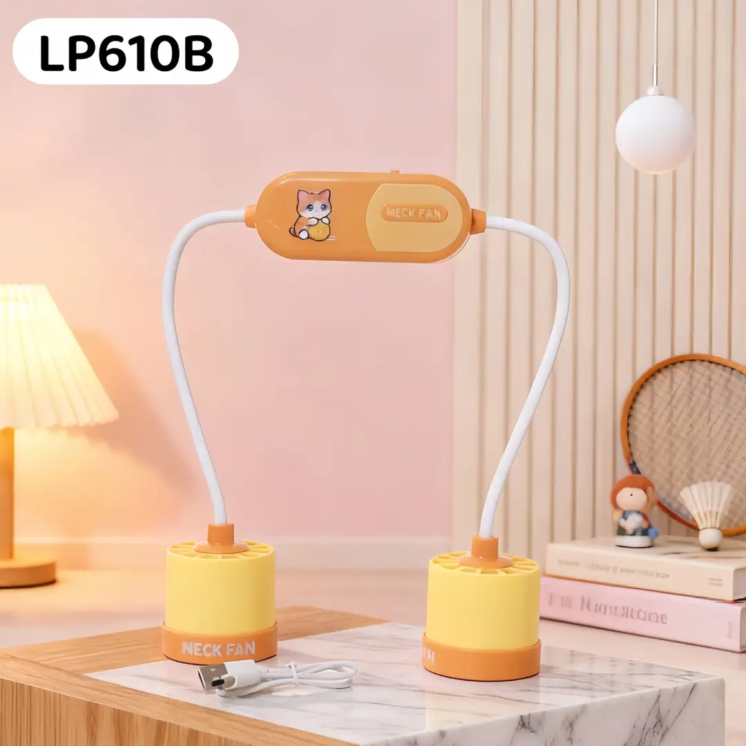2026 New Model Foldable Portable Neck-Hanging Fan USB Charging with Light, Three-Speed Adjustable, Color-Blocking Neck Fan