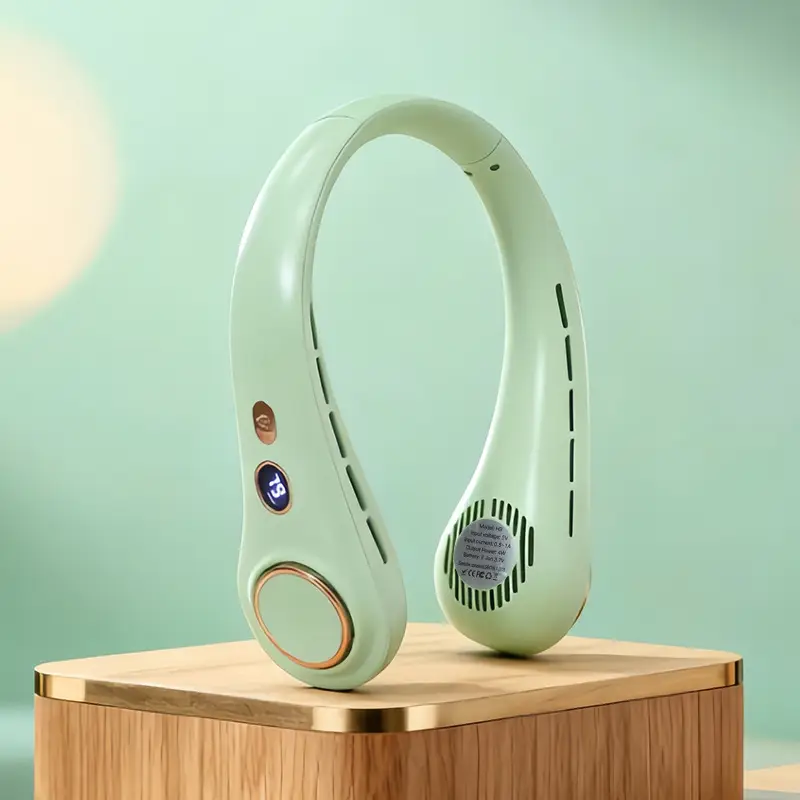 2026 New Model Foldable Portable Neck-Hanging Fan USB Charging with Light, Three-Speed Adjustable, Color-Blocking Neck Fan