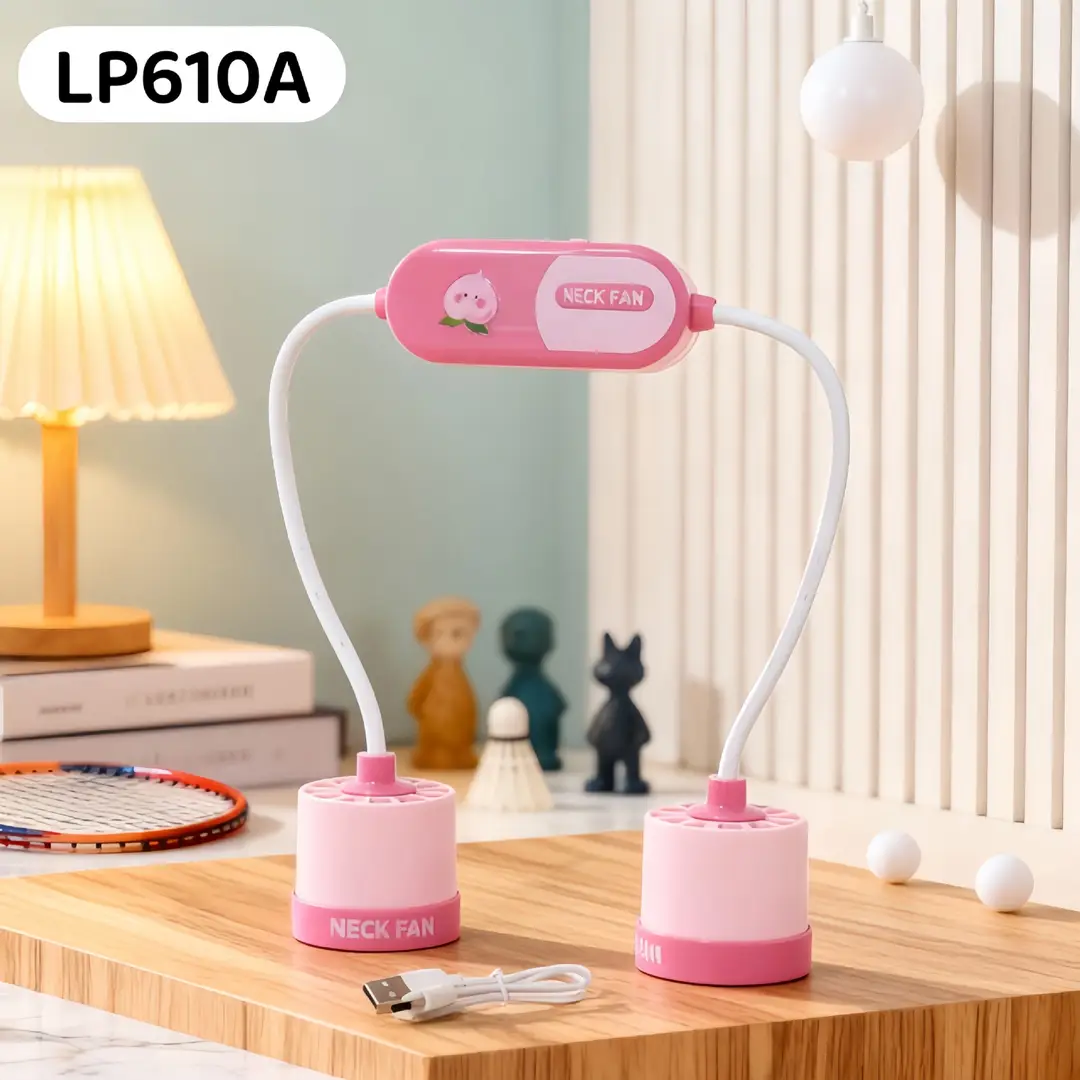 2026 New Model Foldable Portable Neck-Hanging Fan USB Charging with Light, Three-Speed Adjustable, Color-Blocking Neck Fan