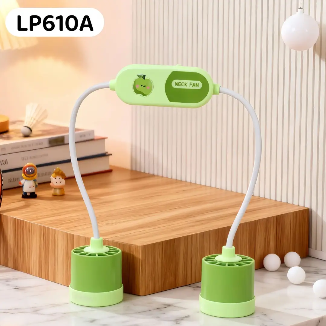 2026 New Model Foldable Portable Neck-Hanging Fan USB Charging with Light, Three-Speed Adjustable, Color-Blocking Neck Fan