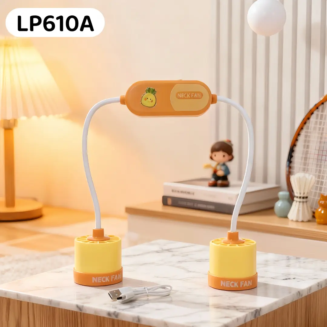 2026 New Model Foldable Portable Neck-Hanging Fan USB Charging with Light, Three-Speed Adjustable, Color-Blocking Neck Fan