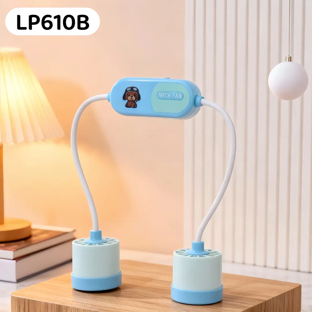 2026 New Model Foldable Portable Neck-Hanging Fan USB Charging with Light, Three-Speed Adjustable, Color-Blocking Neck Fan