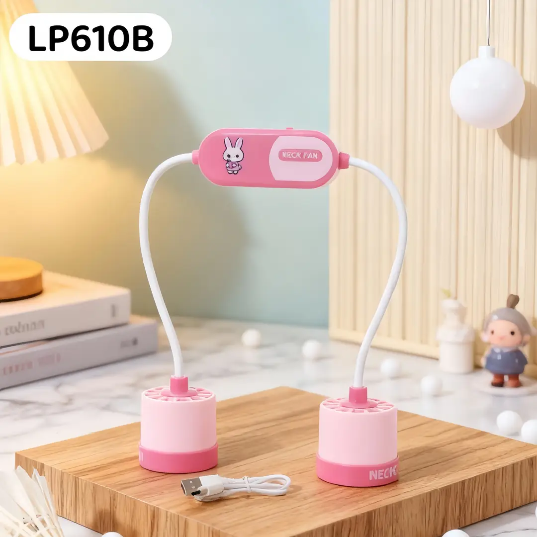 2026 New Model Foldable Portable Neck-Hanging Fan USB Charging with Light, Three-Speed Adjustable, Color-Blocking Neck Fan