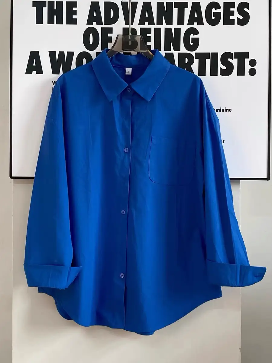 Klein Blue Shirt for Women Spring and Autumn 2024 New Casual Loose Layered Long-Sleeved Shirt Jacket — feature 6
