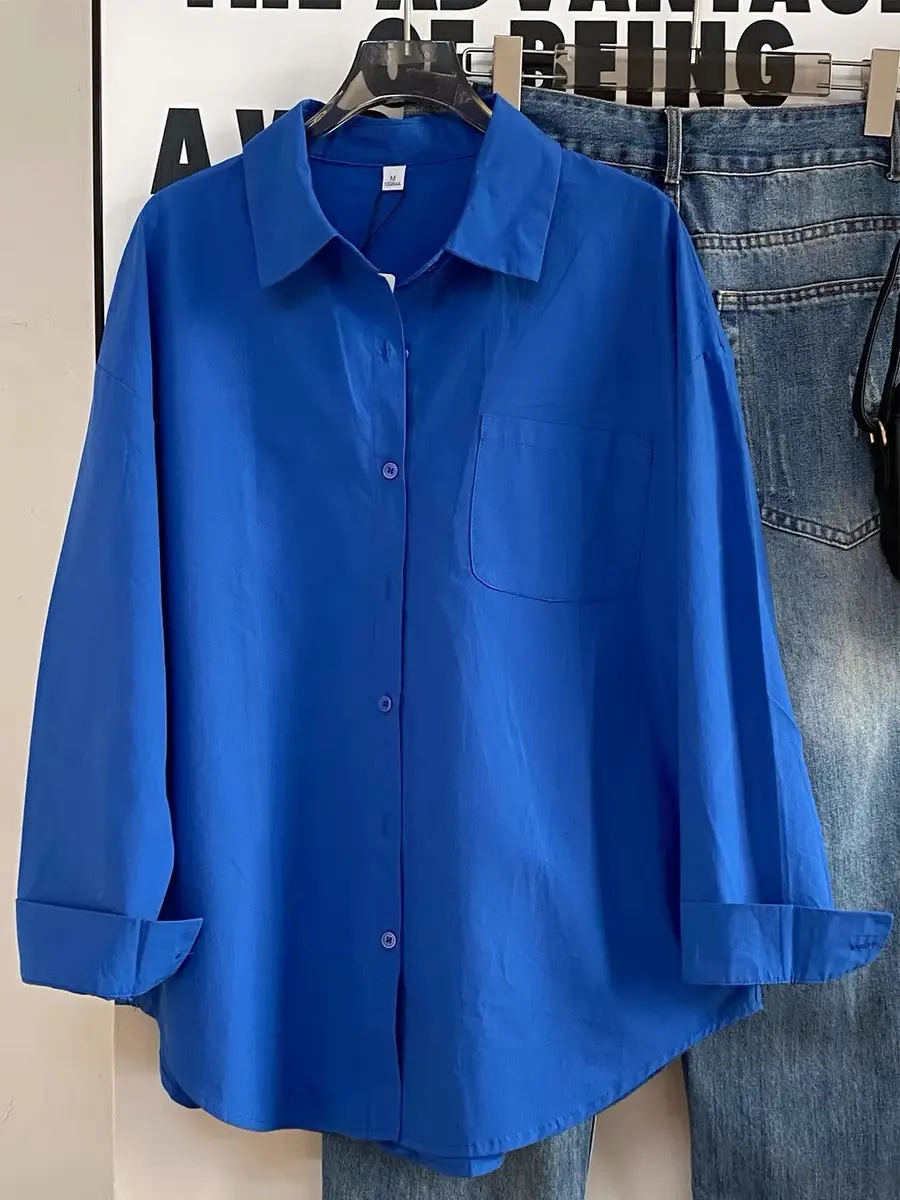 Klein Blue Shirt for Women Spring and Autumn 2024 New Casual Loose Layered Long-Sleeved Shirt Jacket — feature 8