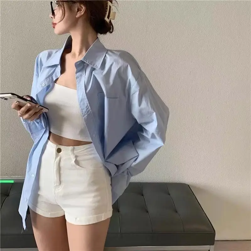 Klein Blue Shirt for Women Spring and Autumn 2024 New Casual Loose Layered Long-Sleeved Shirt Jacket
