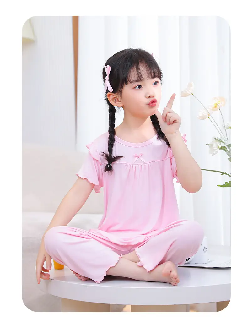 Children's Pajamas Set, Summer Short-Sleeved Girls' Air-Conditioned Clothing, Baby Clothes, Medium and Large Children's Clothing, Modal Two-Piece Set — feature 18