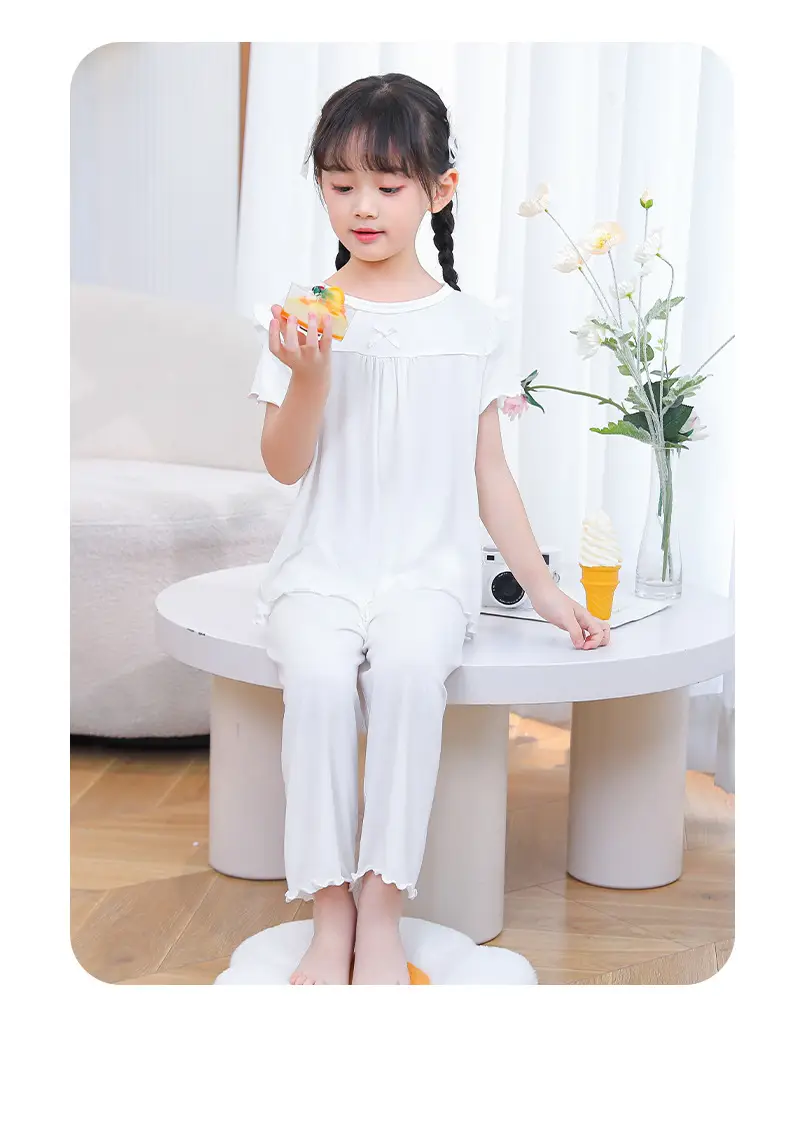 Children's Pajamas Set, Summer Short-Sleeved Girls' Air-Conditioned Clothing, Baby Clothes, Medium and Large Children's Clothing, Modal Two-Piece Set — feature 22