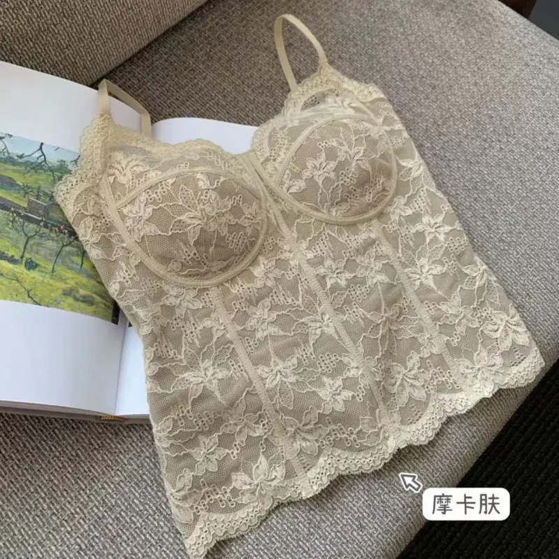 French-Style 6100 Regular Tank Top with Built-In Bra and Chest Pads, Integrated Beautiful Back Design, Slim-Fit Camisole Top