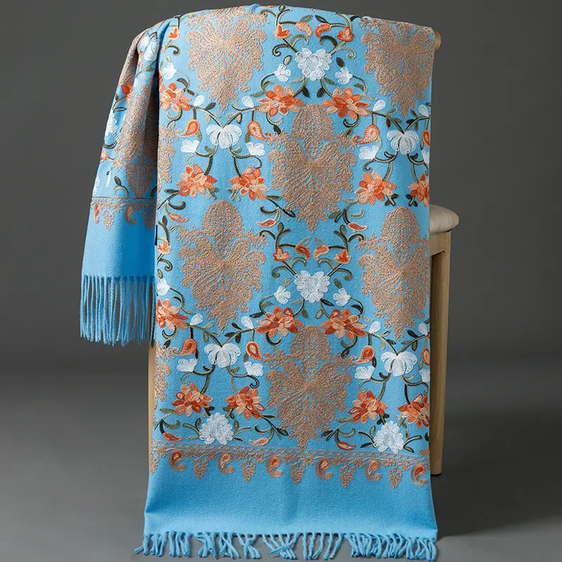 Ethnic Style Embroidered Faux Cashmere Shawl in Red for Women, Autumn and Winter, Long Style for Mothers