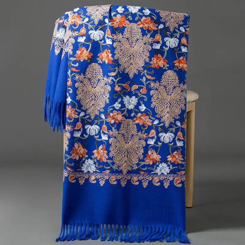 Ethnic Style Embroidered Faux Cashmere Shawl in Red for Women, Autumn and Winter, Long Style for Mothers