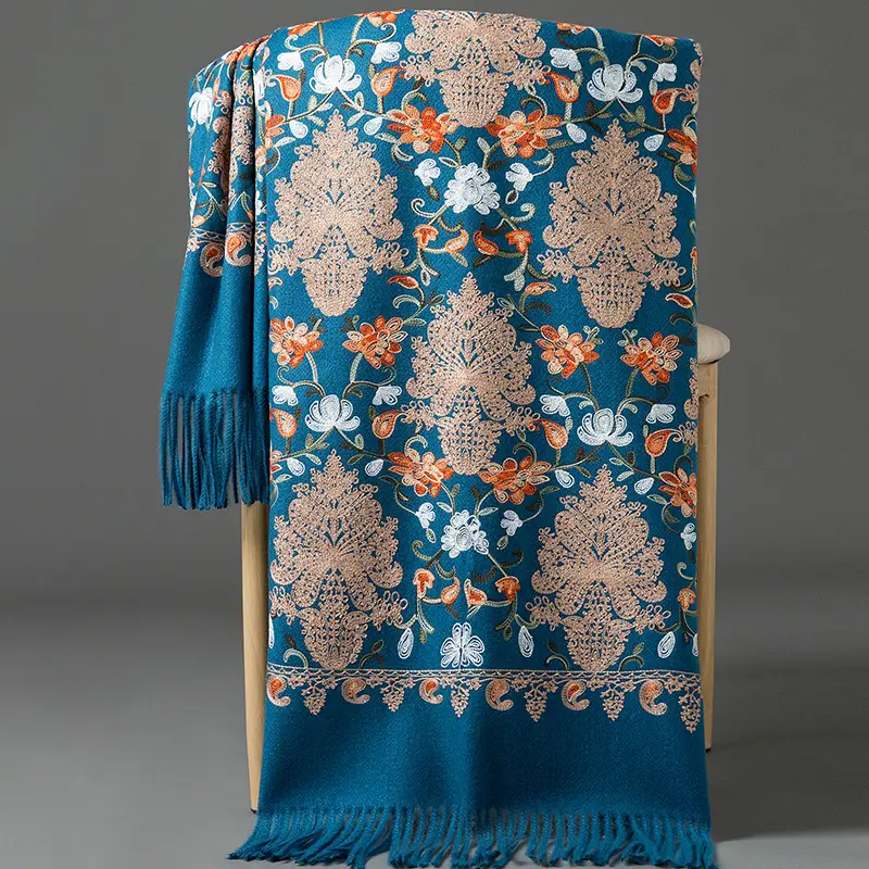 Ethnic Style Embroidered Faux Cashmere Shawl in Red for Women, Autumn and Winter, Long Style for Mothers