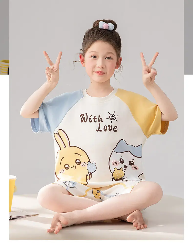 New Style Children's Pajamas Short-Sleeved Three-Piece Set Summer Fashion Cartoon Home Clothes Set for Middle-Aged and Older Girls and Elementary School Students — feature 12