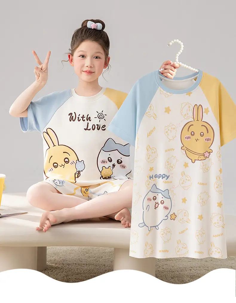 New Style Children's Pajamas Short-Sleeved Three-Piece Set Summer Fashion Cartoon Home Clothes Set for Middle-Aged and Older Girls and Elementary School Students — feature 13