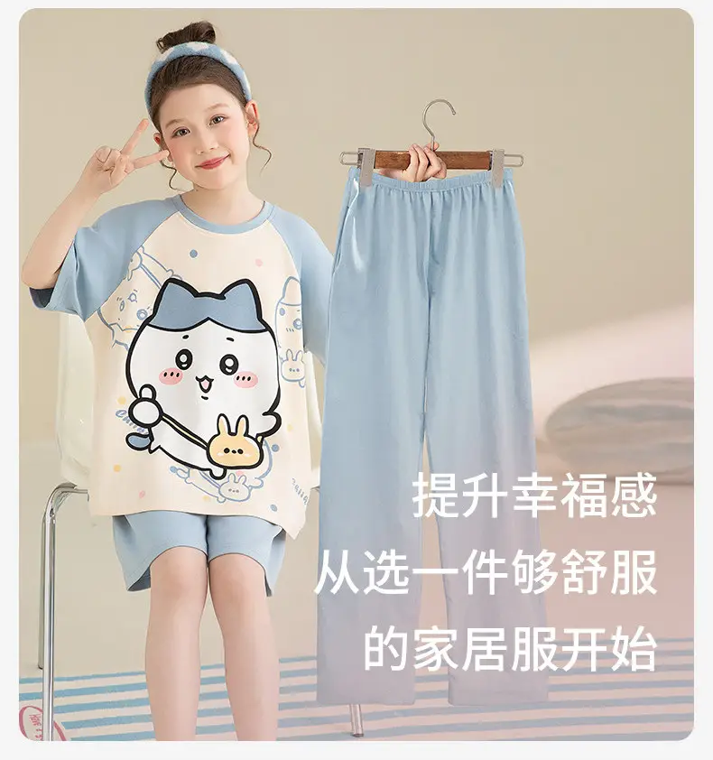 New Style Children's Pajamas Short-Sleeved Three-Piece Set Summer Fashion Cartoon Home Clothes Set for Middle-Aged and Older Girls and Elementary School Students — feature 2