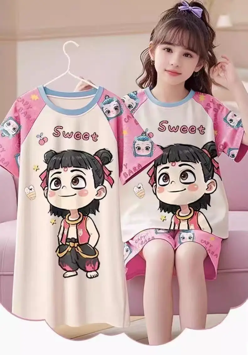New Style Children's Pajamas Short-Sleeved Three-Piece Set Summer Fashion Cartoon Home Clothes Set for Middle-Aged and Older Girls and Elementary School Students — feature 20